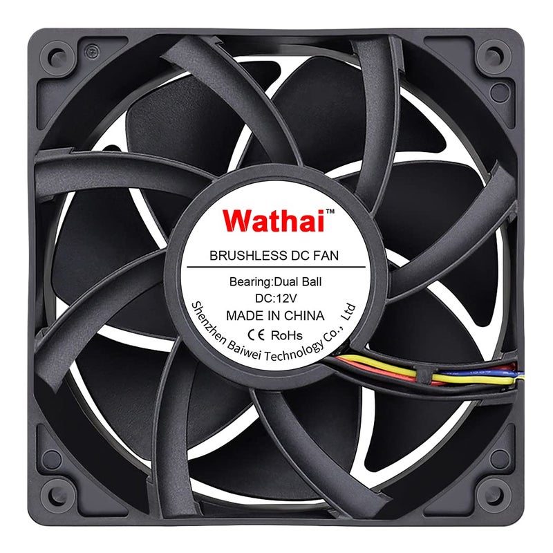 Wathai 12038 120mm x 38mm PWM Computer PC Case Fan 12V 4pin 5300rpm 230 CFM High Airflow Duall Ball CFM FG DC Brushless Cooling Fan - Image 1
